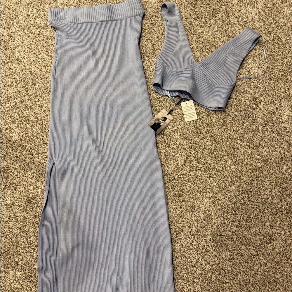 Light Blue Ribbed Maxi Two-Piece Set